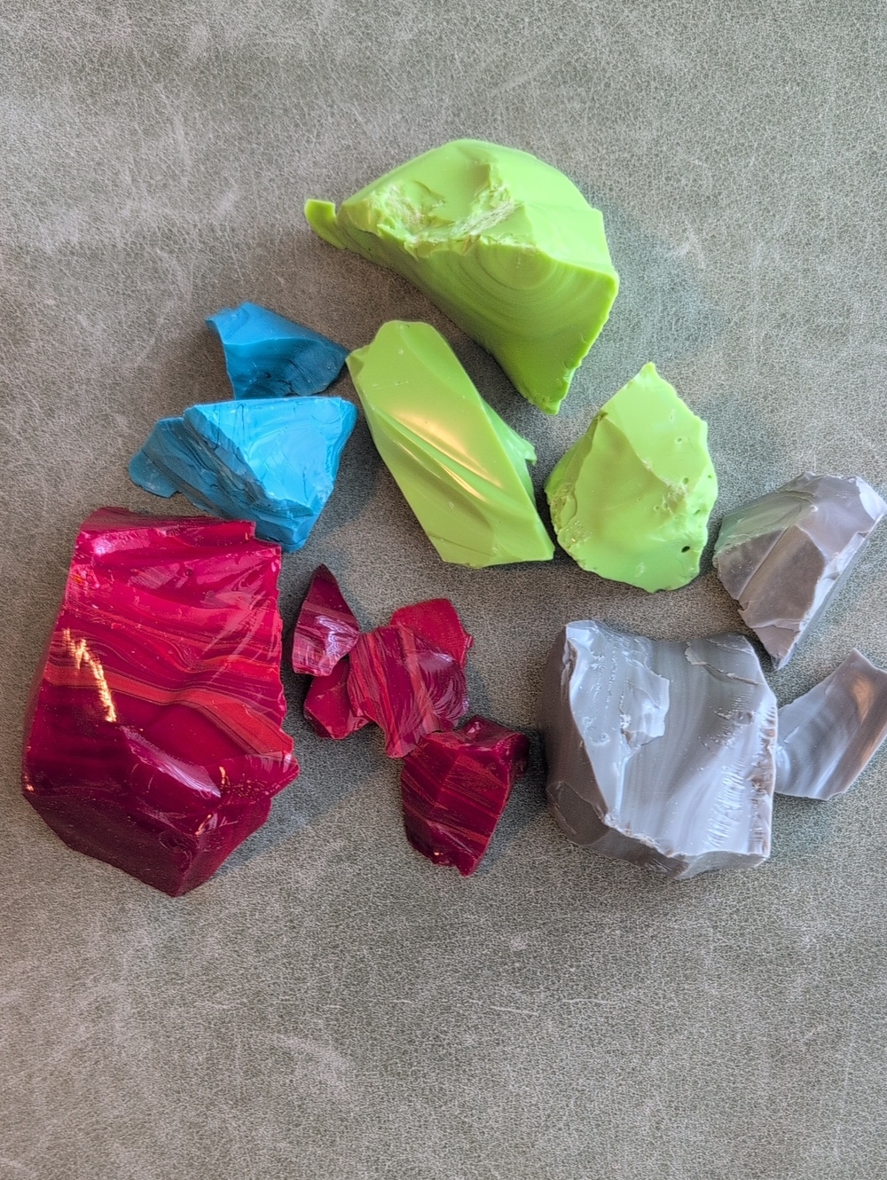 Colorful Glass Chunk Set - Neon Green, Cyan, Magenta, Gray